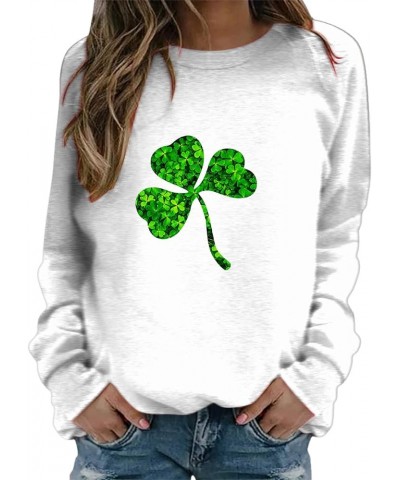 St.Patrick's Day Tshirt Women Irish Lucky Clover Causal Loose Fit Shamrock Green Shirt Funny Tees Tops White-e $13.67 Shirts