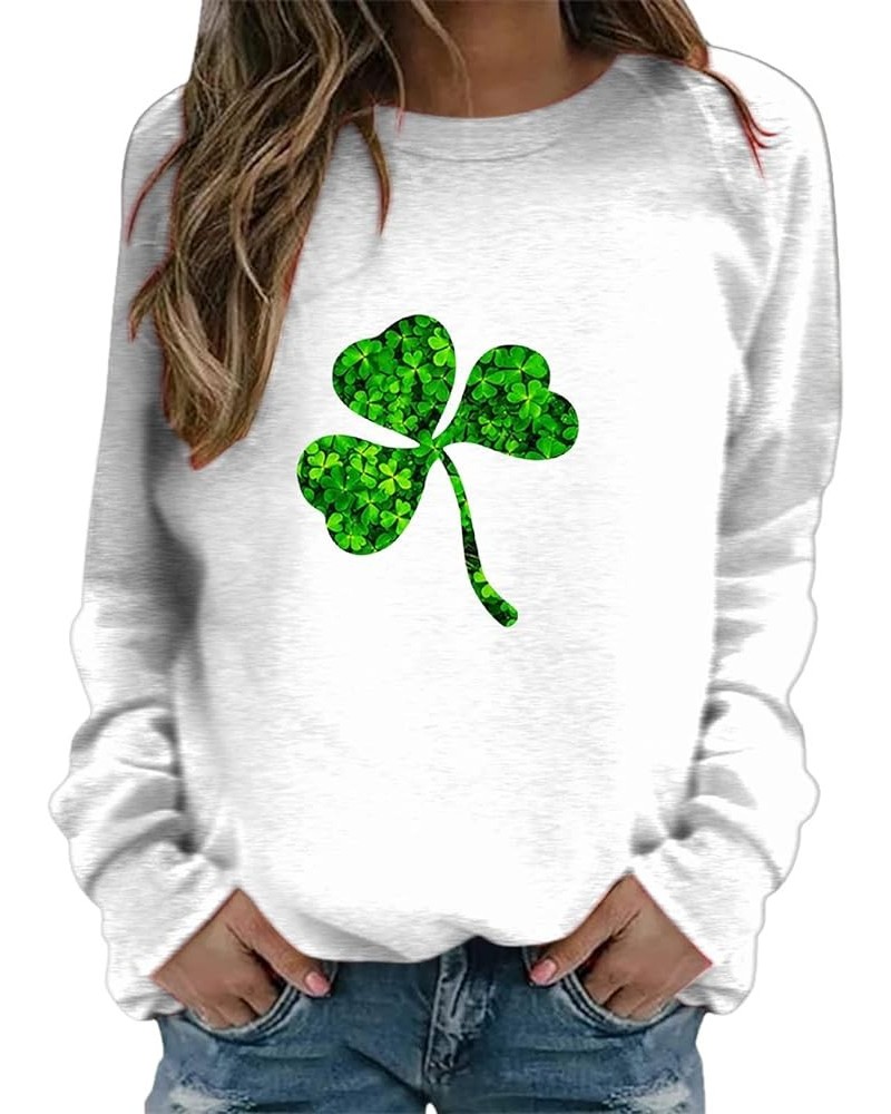 St.Patrick's Day Tshirt Women Irish Lucky Clover Causal Loose Fit Shamrock Green Shirt Funny Tees Tops White-e $13.67 Shirts