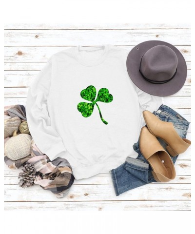 St.Patrick's Day Tshirt Women Irish Lucky Clover Causal Loose Fit Shamrock Green Shirt Funny Tees Tops White-e $13.67 Shirts