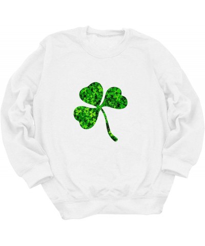 St.Patrick's Day Tshirt Women Irish Lucky Clover Causal Loose Fit Shamrock Green Shirt Funny Tees Tops White-e $13.67 Shirts