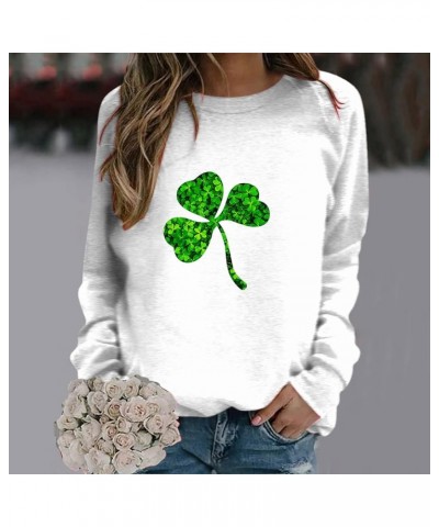 St.Patrick's Day Tshirt Women Irish Lucky Clover Causal Loose Fit Shamrock Green Shirt Funny Tees Tops White-e $13.67 Shirts