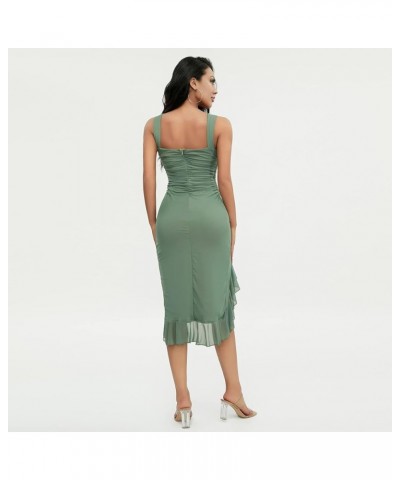 Women's Elegant Bodycon Midi Dress Sleeveless Mesh Frill Hem Mermaid Tail Summer Tank Dress Cocktail Party Green $21.83 Dresses