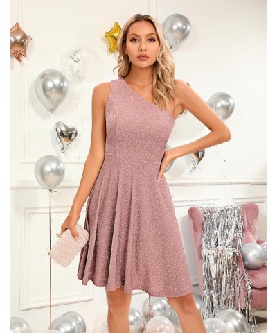 Women's Cocktail Dresses, One Shoulder Glitter Evening Party Dress, Sparkly Summer Dress 2023 Blush $17.04 Dresses