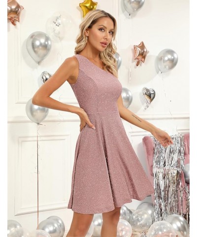 Women's Cocktail Dresses, One Shoulder Glitter Evening Party Dress, Sparkly Summer Dress 2023 Blush $17.04 Dresses