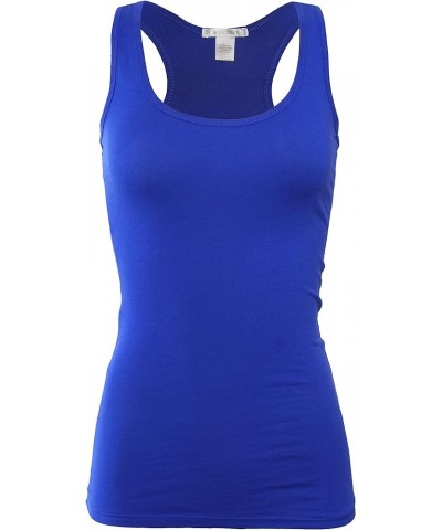 Women's Basic Cotton Spandex Racerback Solid Plain Fitted Tank Top Royal $6.78 Tanks