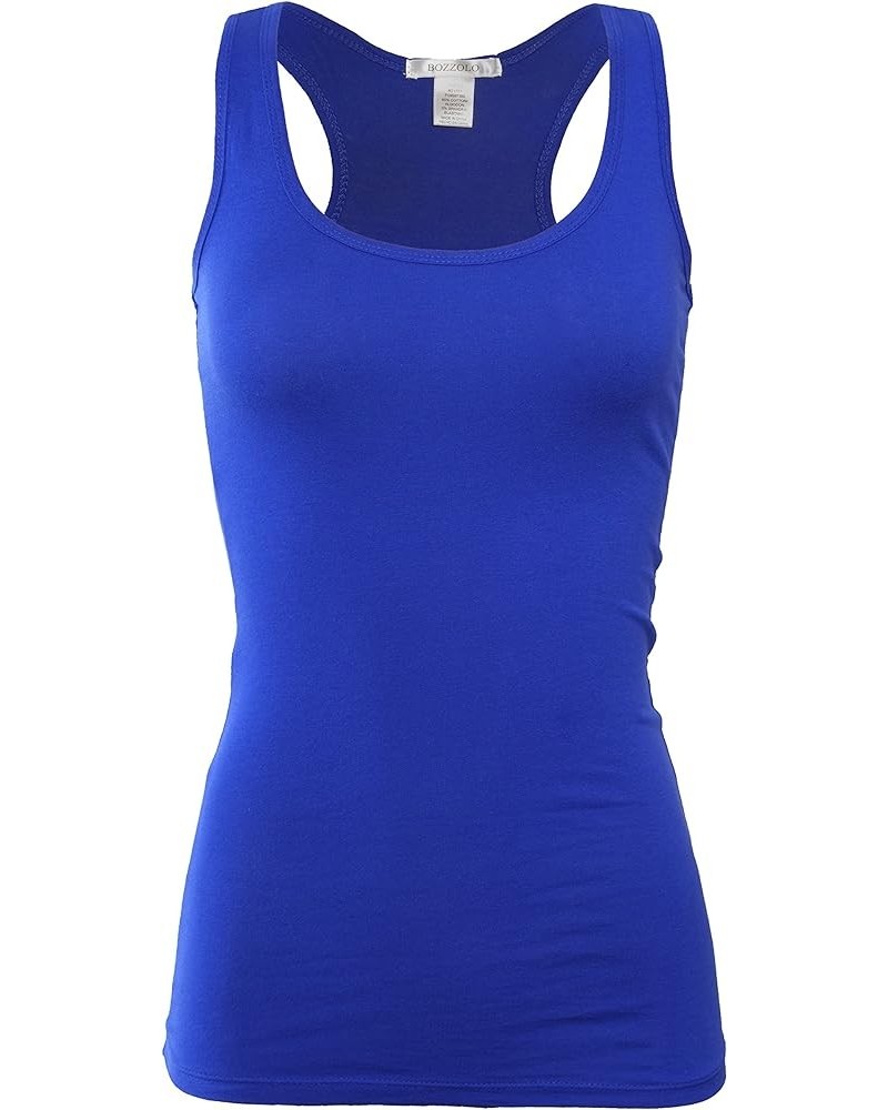 Women's Basic Cotton Spandex Racerback Solid Plain Fitted Tank Top Royal $6.78 Tanks