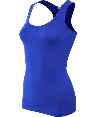 Women's Basic Cotton Spandex Racerback Solid Plain Fitted Tank Top Royal $6.78 Tanks