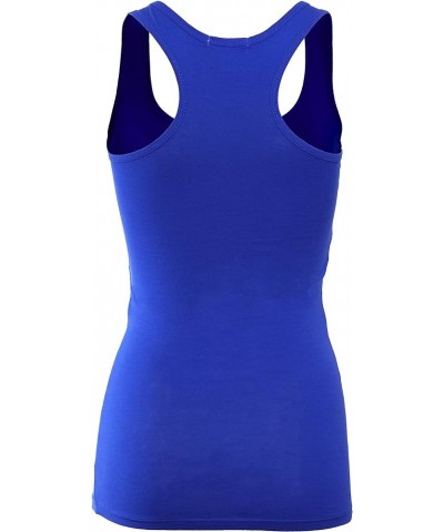 Women's Basic Cotton Spandex Racerback Solid Plain Fitted Tank Top Royal $6.78 Tanks