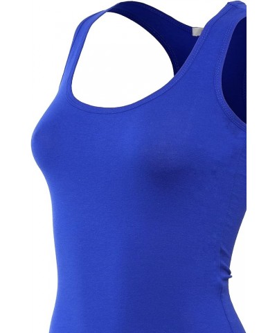 Women's Basic Cotton Spandex Racerback Solid Plain Fitted Tank Top Royal $6.78 Tanks