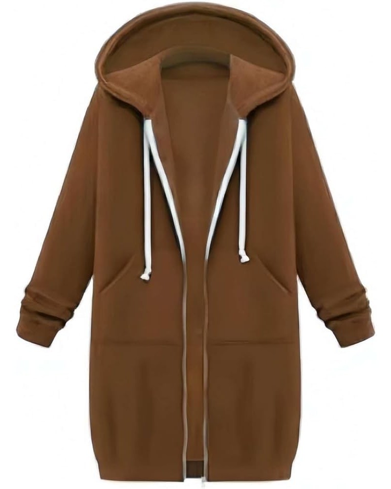 Women Casual Zip up Fleece Hoodies 2024 Spring Lightweight Tunic Sweatshirt Long Hoodie Jacket with Pockets Coffee $7.64 Hood...