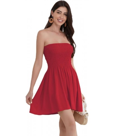 Women's Summer Spaghetti Straps Sleeveless Backless High Waist Mini Dress Ruby Red $10.00 Dresses