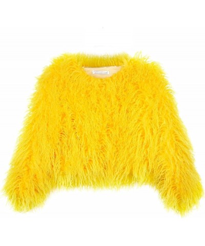 Women's Shaggy Faux Fur Outwear Coat Jacket Long Sleeve Warm Winter Yellow $30.77 Coats