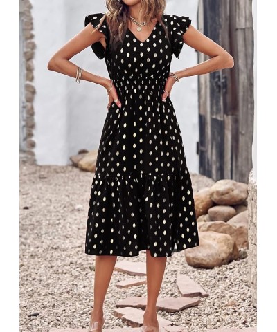 Women Polka Dot Ruffle Sleeveless V Neck Flowy Midi Elegant Split A Line Beach Party Cocktail Dress Dot-black $10.31 Dresses