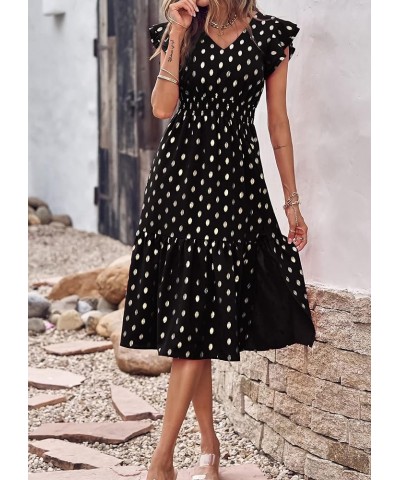 Women Polka Dot Ruffle Sleeveless V Neck Flowy Midi Elegant Split A Line Beach Party Cocktail Dress Dot-black $10.31 Dresses