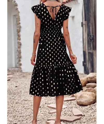 Women Polka Dot Ruffle Sleeveless V Neck Flowy Midi Elegant Split A Line Beach Party Cocktail Dress Dot-black $10.31 Dresses