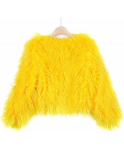 Women's Shaggy Faux Fur Outwear Coat Jacket Long Sleeve Warm Winter Yellow $30.77 Coats