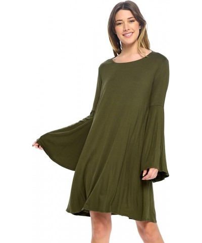 Bell Sleeve Loose Flowy T-Shirt Midi Dress (S-XXXL) - Made in USA Olive $11.95 Dresses