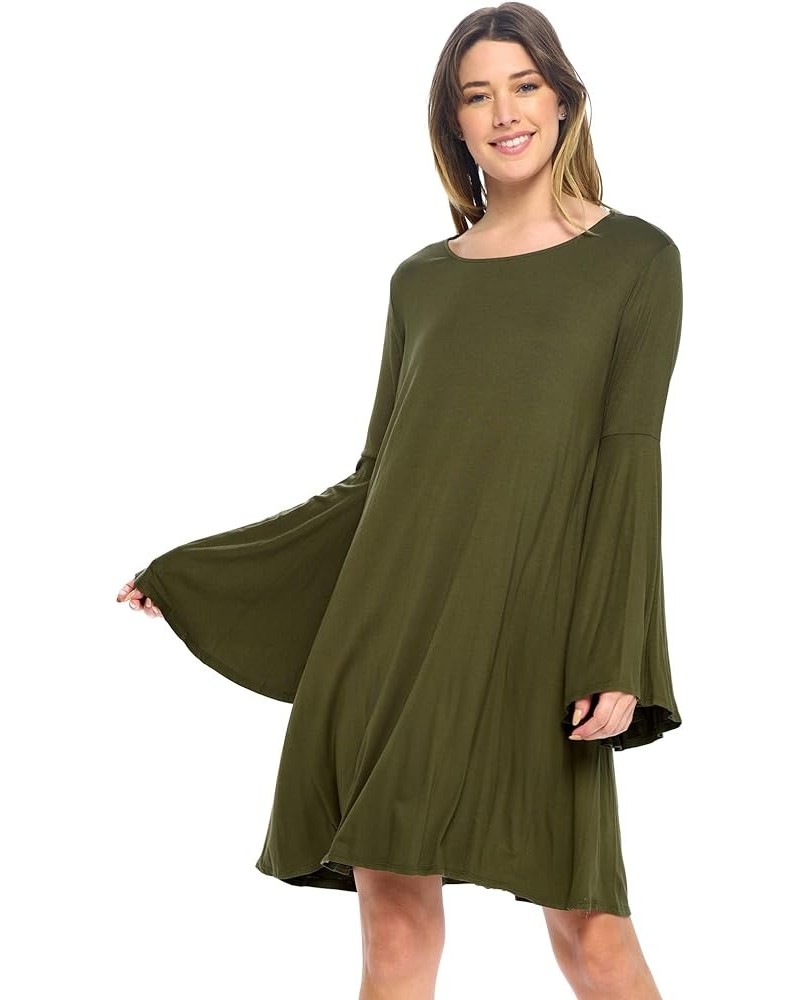 Bell Sleeve Loose Flowy T-Shirt Midi Dress (S-XXXL) - Made in USA Olive $11.95 Dresses