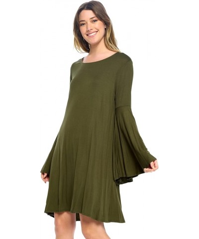 Bell Sleeve Loose Flowy T-Shirt Midi Dress (S-XXXL) - Made in USA Olive $11.95 Dresses