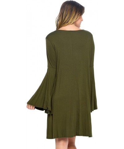 Bell Sleeve Loose Flowy T-Shirt Midi Dress (S-XXXL) - Made in USA Olive $11.95 Dresses