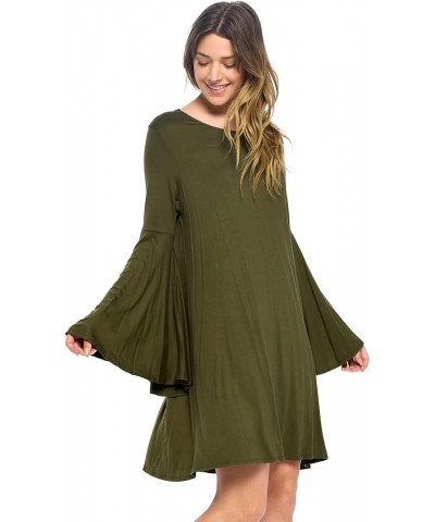 Bell Sleeve Loose Flowy T-Shirt Midi Dress (S-XXXL) - Made in USA Olive $11.95 Dresses