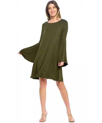 Bell Sleeve Loose Flowy T-Shirt Midi Dress (S-XXXL) - Made in USA Olive $11.95 Dresses