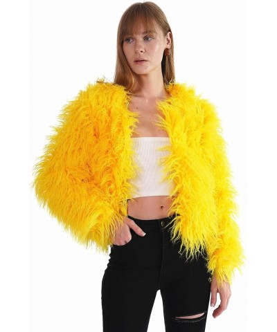 Women's Shaggy Faux Fur Outwear Coat Jacket Long Sleeve Warm Winter Yellow $30.77 Coats