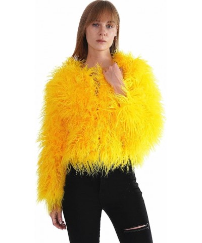 Women's Shaggy Faux Fur Outwear Coat Jacket Long Sleeve Warm Winter Yellow $30.77 Coats