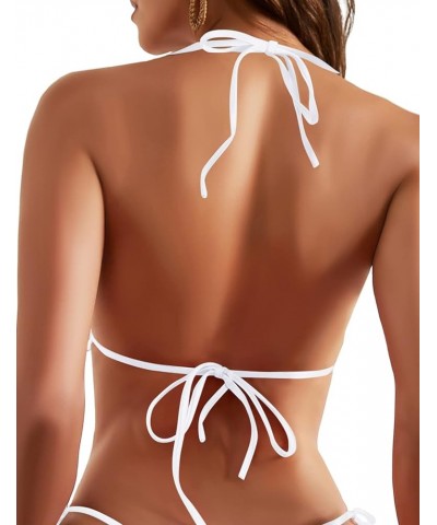 Women's Triangle Bikini Tops String Sexy Halter Push Up Padded Swimsuit Top White $13.79 Swimsuits