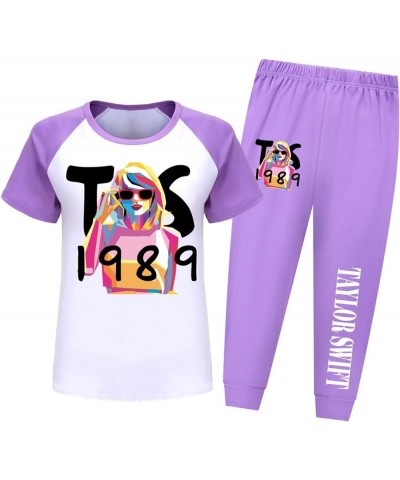 Girls Shorts Set Shirts for Women Unisex Crewneck T-shirts Cute Y2K Tops Teen Girls/Boys Short Tees+Long Pants 2-purple $8.83...