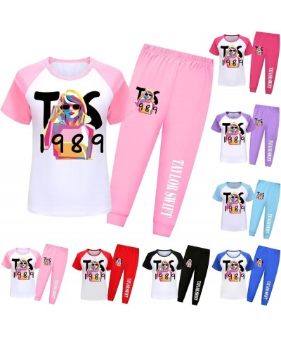 Girls Shorts Set Shirts for Women Unisex Crewneck T-shirts Cute Y2K Tops Teen Girls/Boys Short Tees+Long Pants 2-purple $8.83...