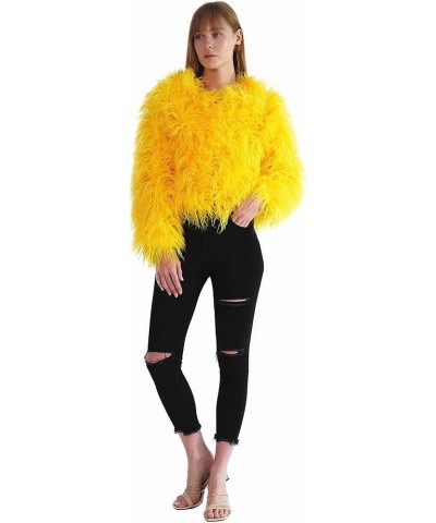 Women's Shaggy Faux Fur Outwear Coat Jacket Long Sleeve Warm Winter Yellow $30.77 Coats