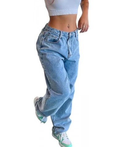 High Waist Baggy Cargo Jeans for Women's Flap Pocket Straight Leg Denim Pants Y2K Boyfriend Jean Pants Trousers Light Blue J ...