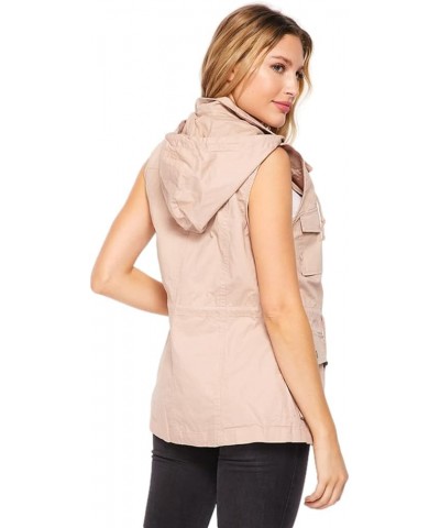 Womens Sleeveless Hooded Anorak Cotton Cargo Utility Safari Military Snap Fashion Vest w/Pockets Blush $19.00 Jackets