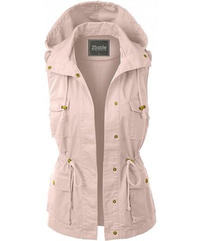 Womens Sleeveless Hooded Anorak Cotton Cargo Utility Safari Military Snap Fashion Vest w/Pockets Blush $19.00 Jackets