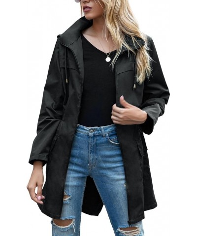 Women's Long Sleeve Anorak Waterproof Raincoat Long High Neck Spring Fitted Warm Smooth Full Zip Black $19.07 Jackets