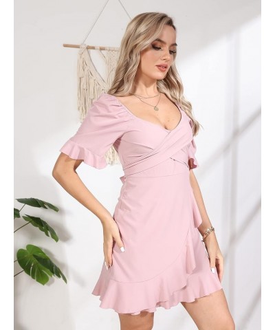 Women Sexy See Through Sheer Mesh Puff Sleeves Backless Club Mini Dress Bodycon Party Dresses Clubwear A Pink $13.49 Dresses