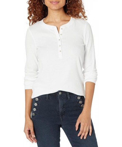 Women's Ribbed Long Sleeve Henley Top Shirt White000 $15.98 Tops