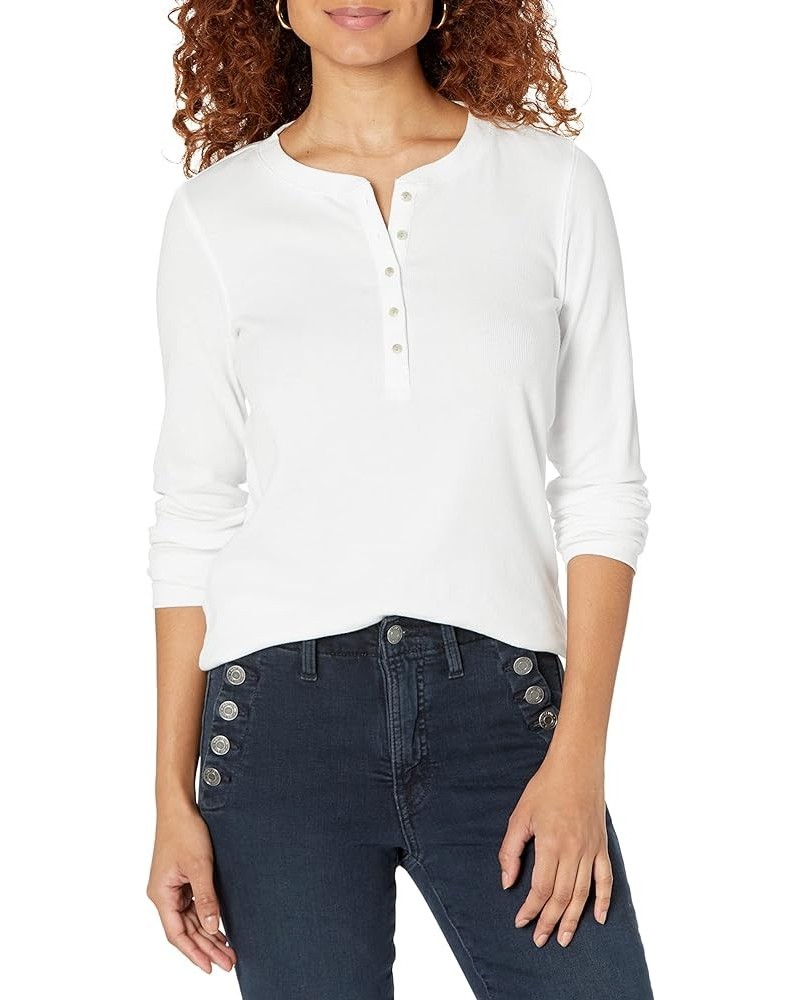 Women's Ribbed Long Sleeve Henley Top Shirt White000 $15.98 Tops