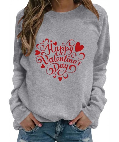 Love Heart Shirt Valentines Day Plus Size Pullover Women Long Sleeve Tops Crewneck Sweatshirts for Girls 7-grey $11.19 Tops