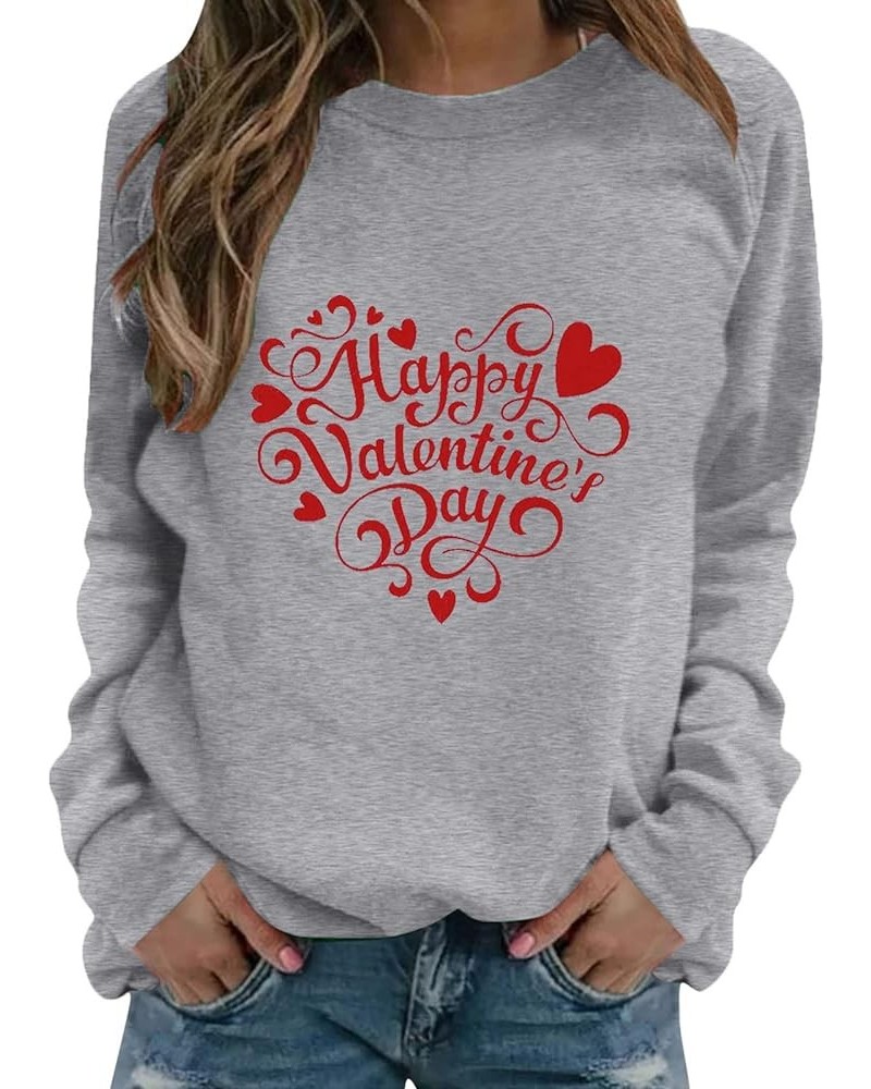 Love Heart Shirt Valentines Day Plus Size Pullover Women Long Sleeve Tops Crewneck Sweatshirts for Girls 7-grey $11.19 Tops