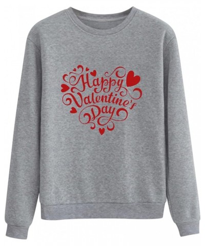 Love Heart Shirt Valentines Day Plus Size Pullover Women Long Sleeve Tops Crewneck Sweatshirts for Girls 7-grey $11.19 Tops