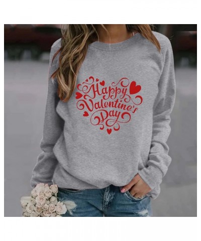 Love Heart Shirt Valentines Day Plus Size Pullover Women Long Sleeve Tops Crewneck Sweatshirts for Girls 7-grey $11.19 Tops