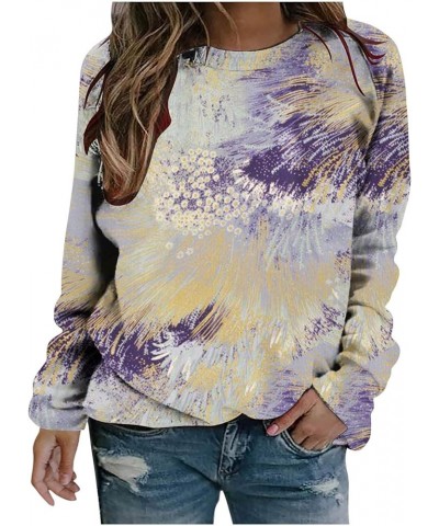 Women Long Sleeve Pullover Shirts Round Neck Printed Vintage Sweatshirt Ruffle Casual Blouses Fall Clothes 2023 13-purple $8....