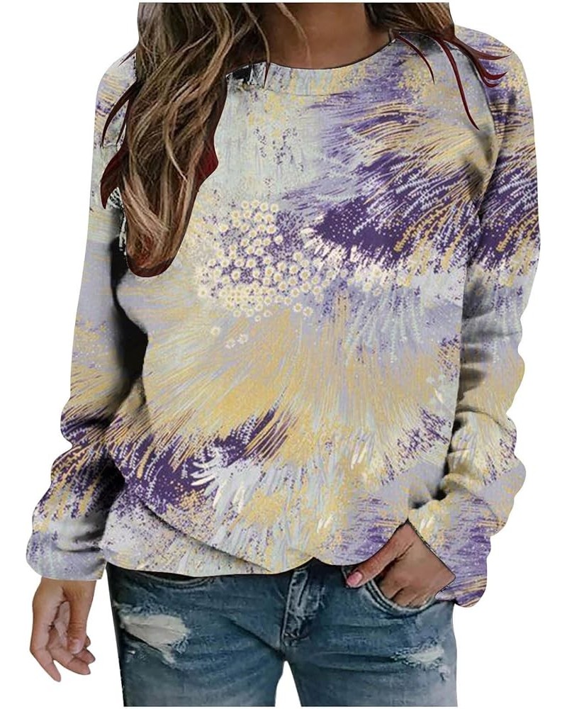 Women Long Sleeve Pullover Shirts Round Neck Printed Vintage Sweatshirt Ruffle Casual Blouses Fall Clothes 2023 13-purple $8....