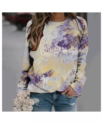 Women Long Sleeve Pullover Shirts Round Neck Printed Vintage Sweatshirt Ruffle Casual Blouses Fall Clothes 2023 13-purple $8....