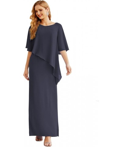 Chiffon Long Plus Size Mother of The Bride Dresses Formal Prom Gown Ruffle Cape Dark Navy $46.06 Dresses