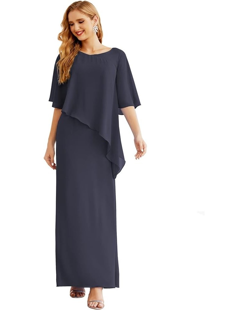 Chiffon Long Plus Size Mother of The Bride Dresses Formal Prom Gown Ruffle Cape Dark Navy $46.06 Dresses