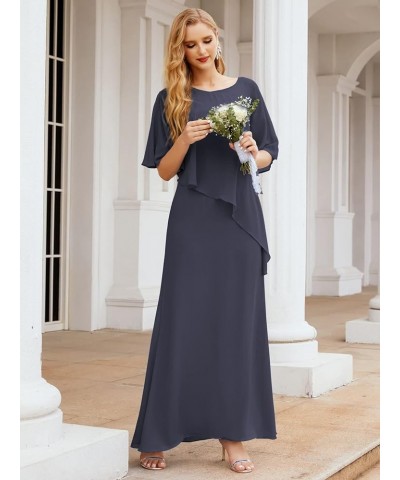 Chiffon Long Plus Size Mother of The Bride Dresses Formal Prom Gown Ruffle Cape Dark Navy $46.06 Dresses