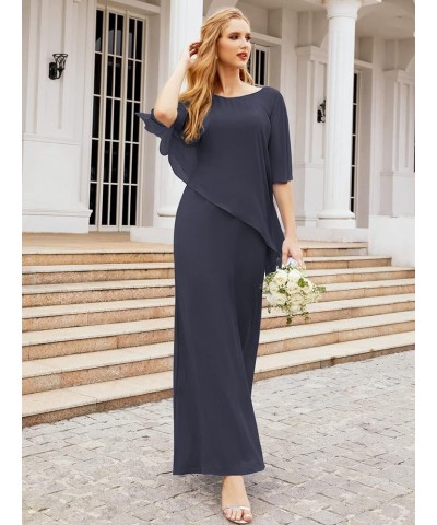 Chiffon Long Plus Size Mother of The Bride Dresses Formal Prom Gown Ruffle Cape Dark Navy $46.06 Dresses